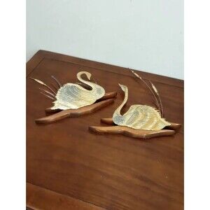Mid Century Brass Swan Wall Sculptures - Set of 2